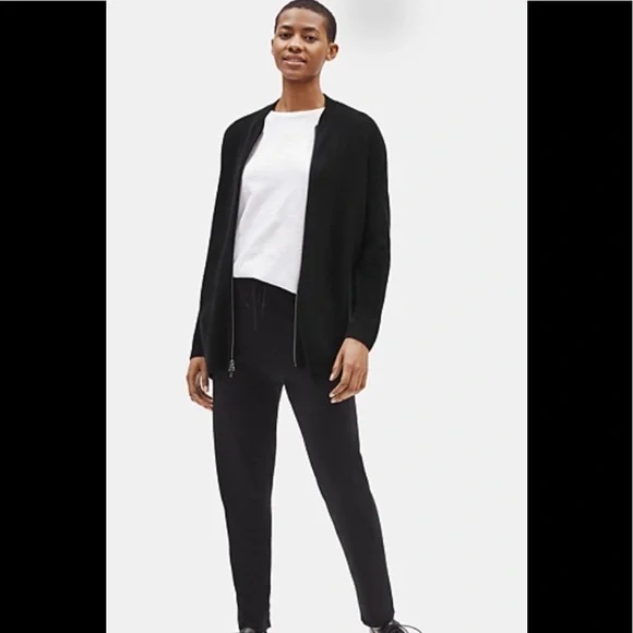Eileen Fisher Zipper Wool Blend Cardigan Sweater Coat Black OH. - Picture 9 of 9